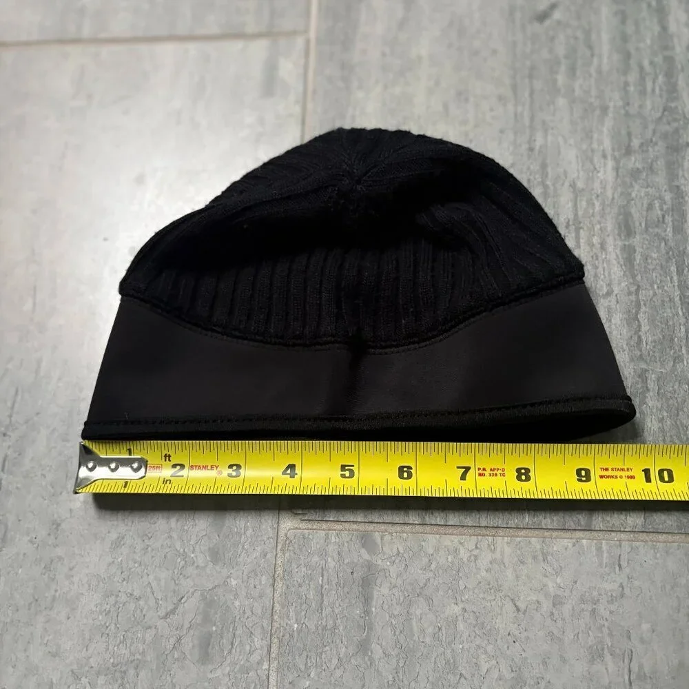 Asics Thermal Knit Running Beanie Cap Hat Fleece Ear Band Lining Black Size S/M